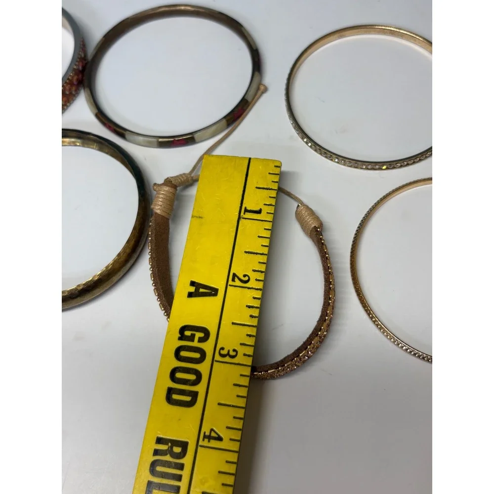 Mixed Gold Tone Boho Bangle Bracelet Set Rhinestone Shell Sequin 6pc Stack